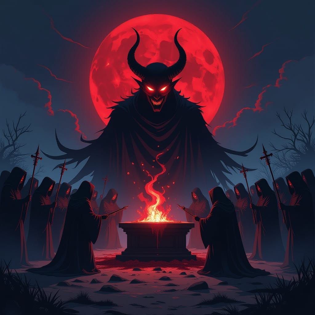 Satan Emerges During Dark Ritual Under Red Moon