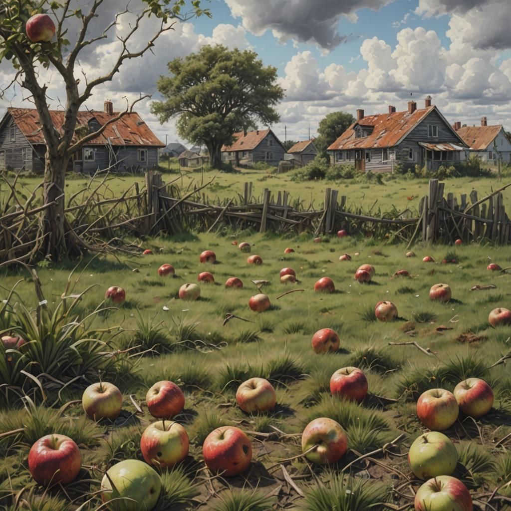 Photorealistic Image of Rotting Apples in a Field