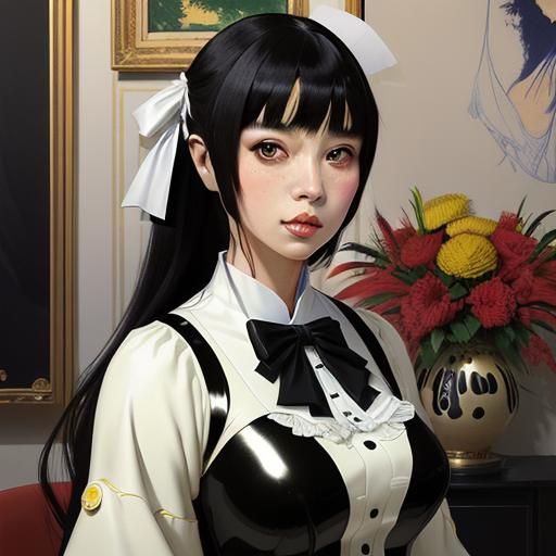 French Maid Portrait in Watercolor Style