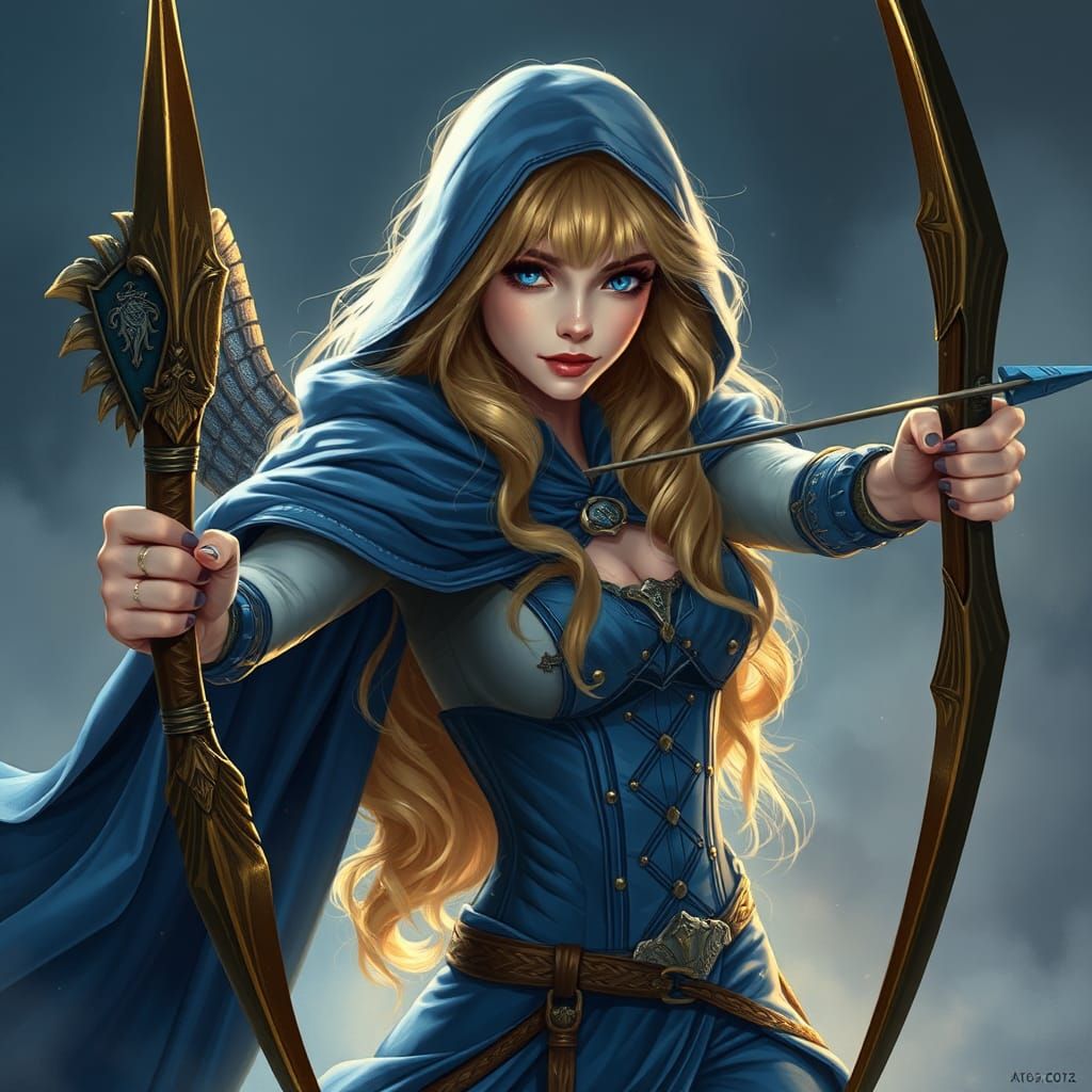 Ethereal Archer with Glowing Eyes in Fantasy Style