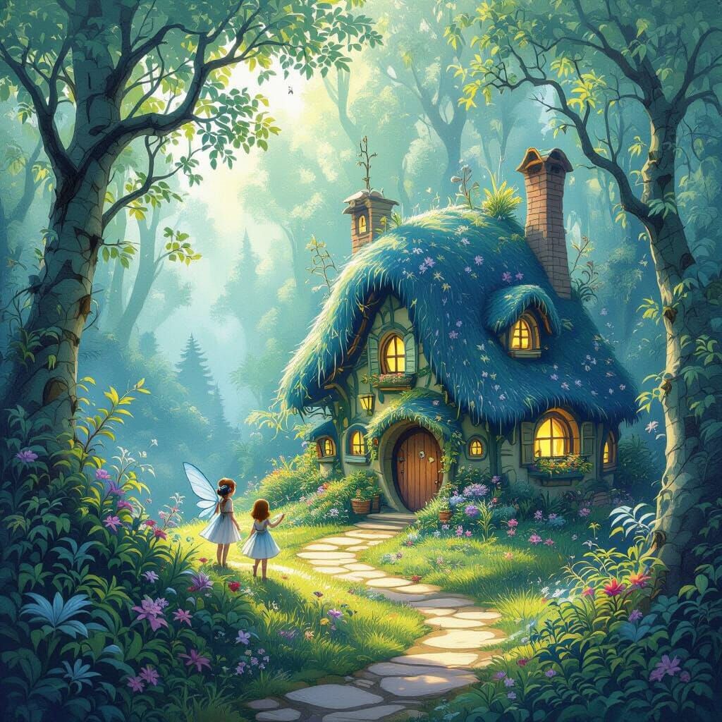 Whimsical Fairy Village in Iridescent Forest