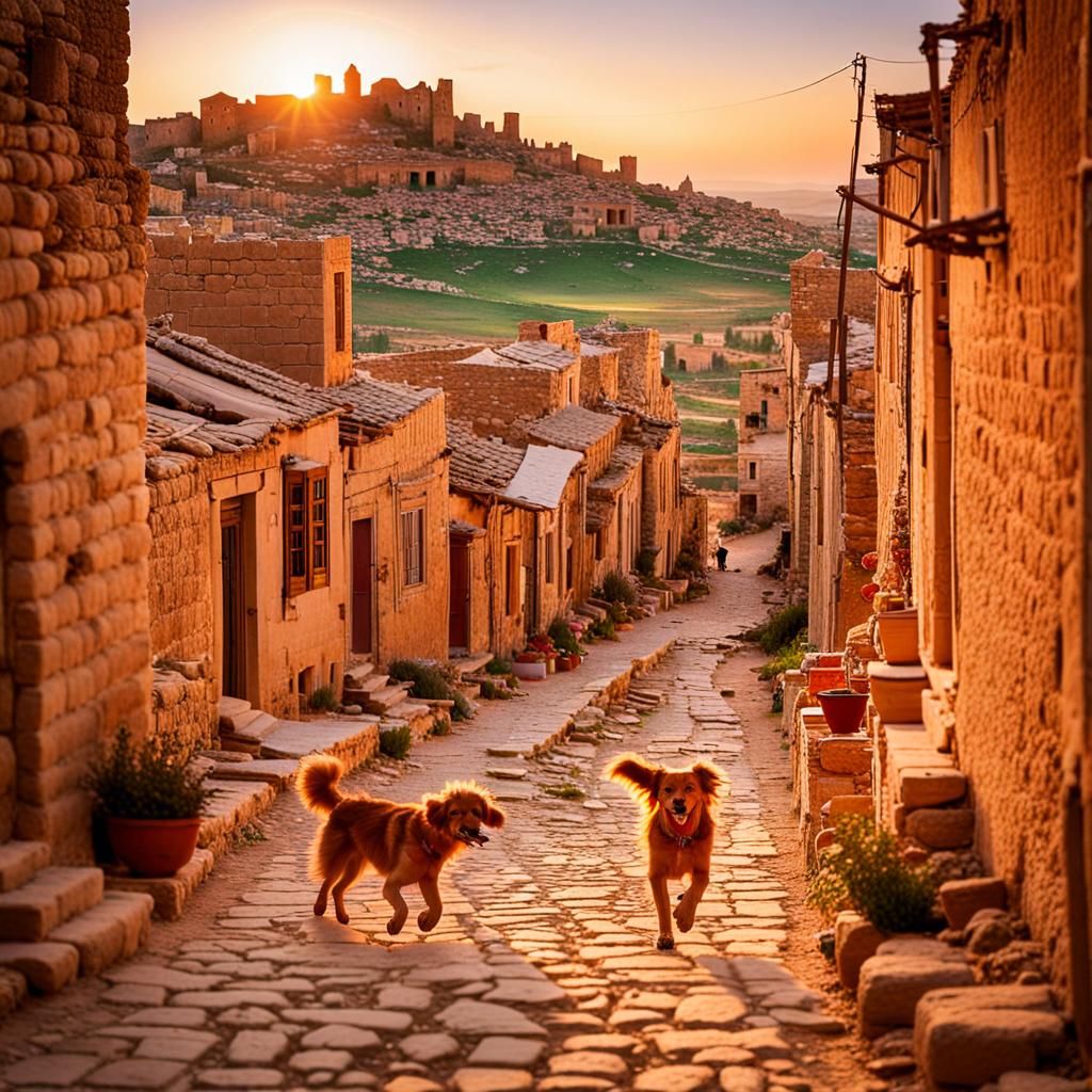 Children's Sunset Game in Turkish Village