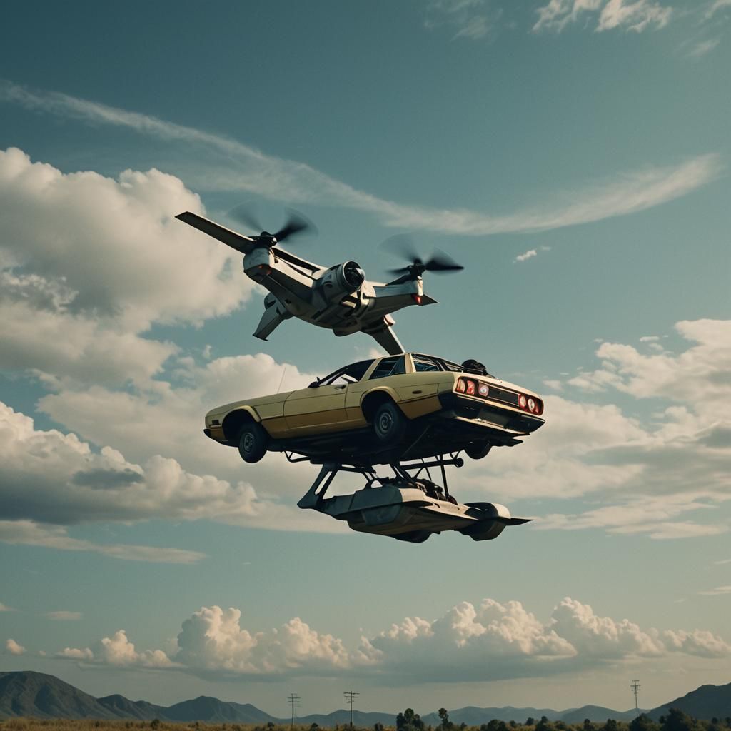 Cinematic Flying Car Film Still