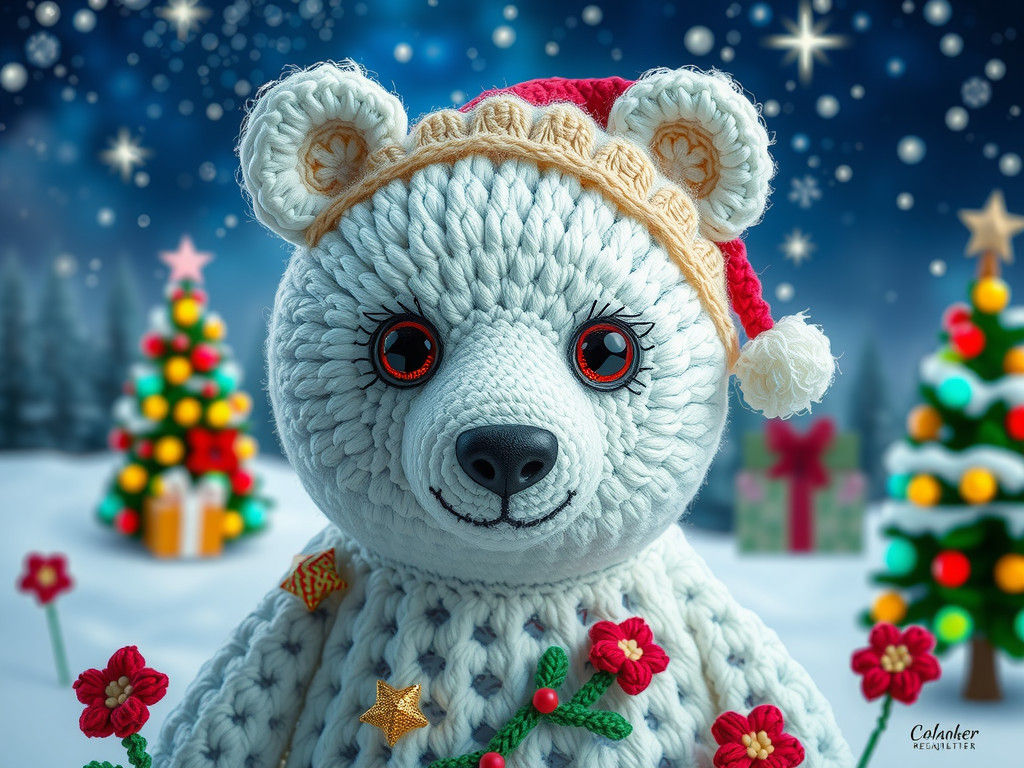 Klimt-Inspired Crochet Christmas Fairy Polar Bear