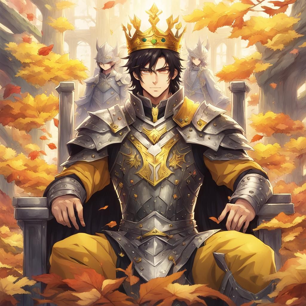 Anime King with Yellow Eyes on Leaf Throne