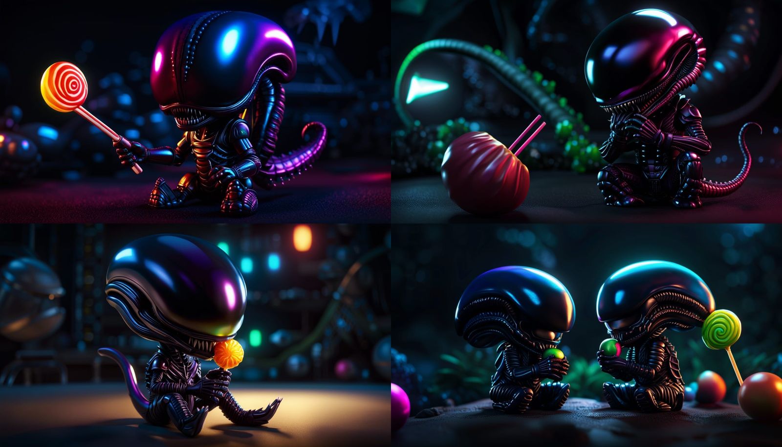 Chibi Xenomorph with Lollipop in Hyperrealism