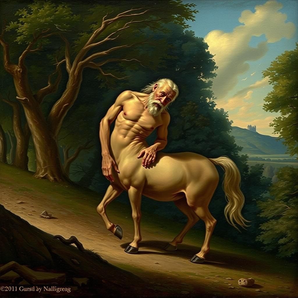 Elderly Centaur Ascends Hill in Baroque Style