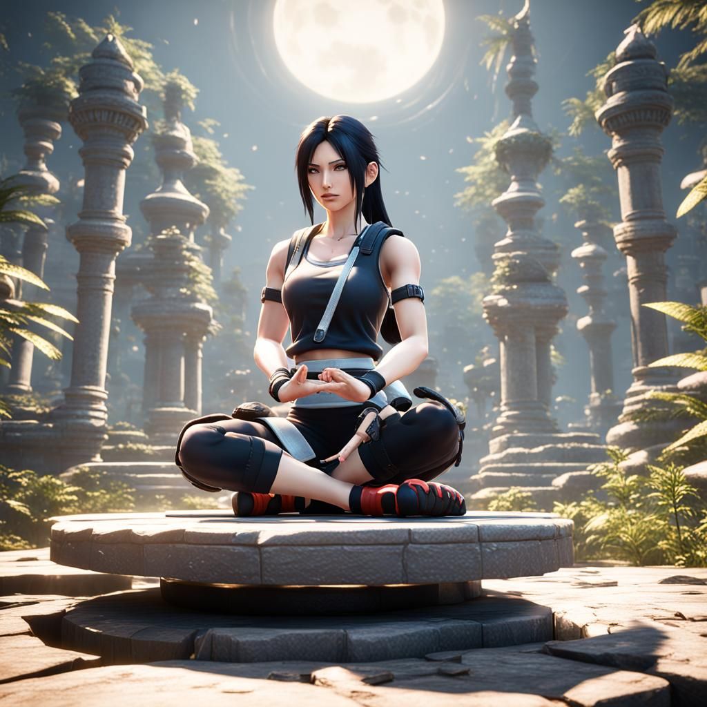 Tifa Meditating Peacefully in 3D Game Cinematic Style