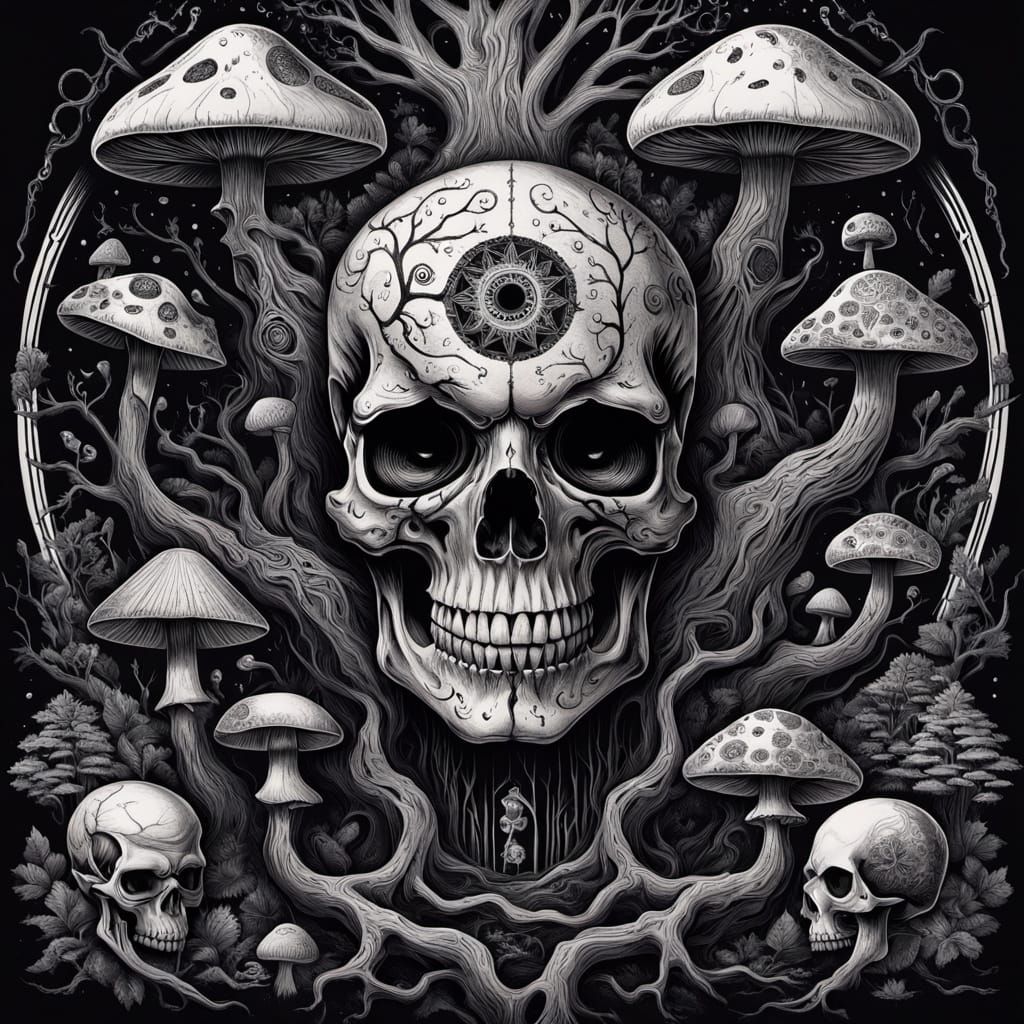 Gothic Surrealism Skull Mandala Tattoo Design