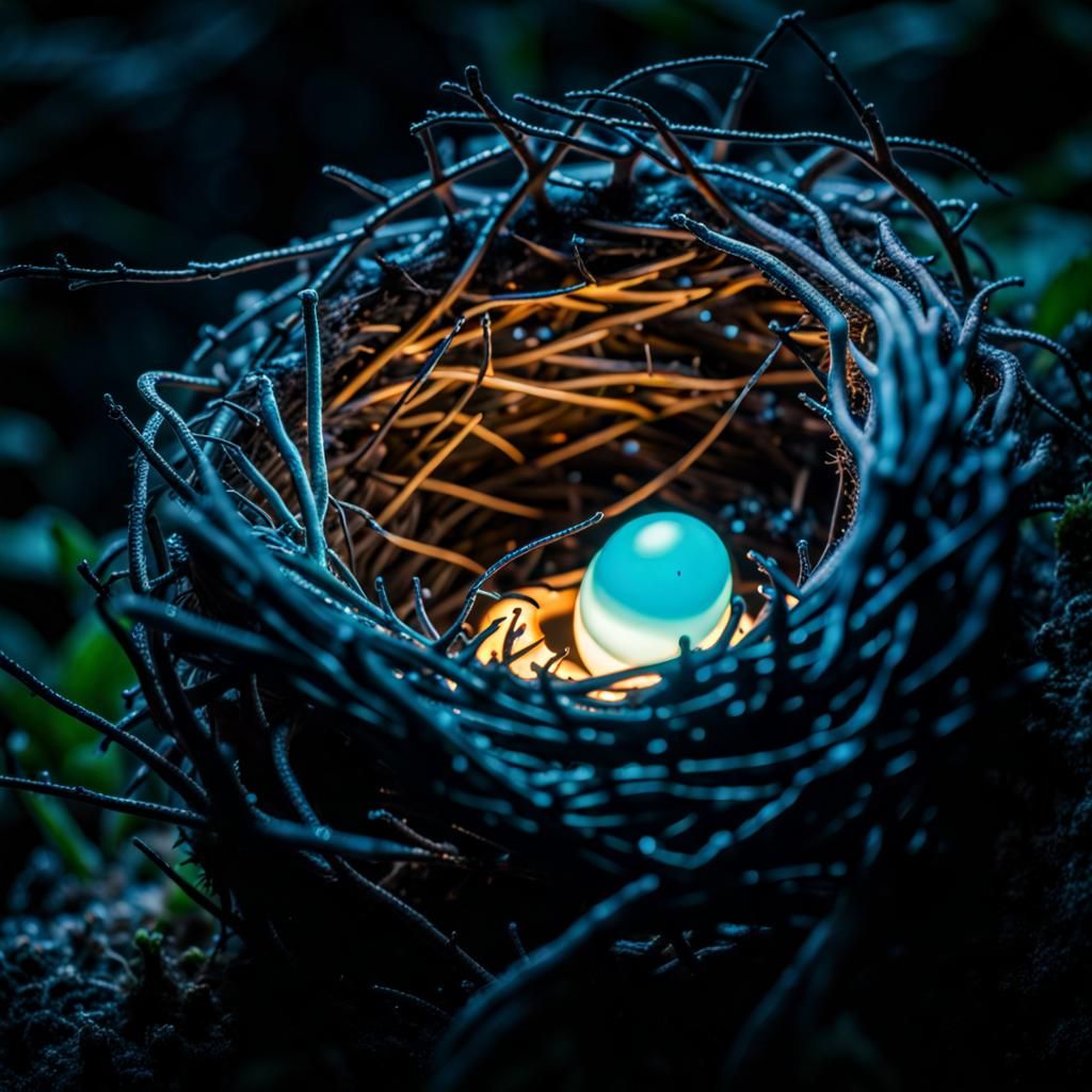 Bioluminescent Bird's Nest in the Dark