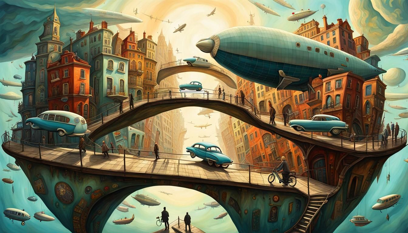 Surreal Cityscape with Antigravity Elements