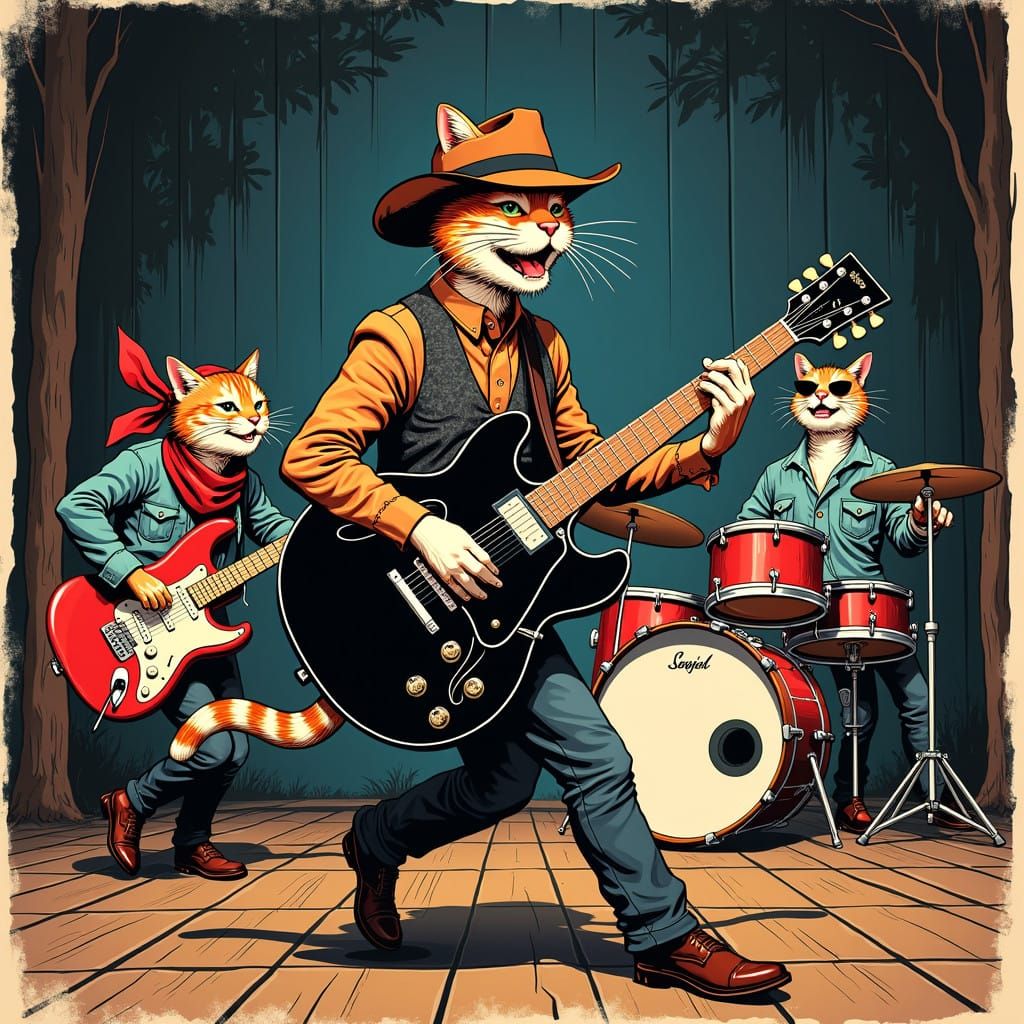 Vintage Cats Rock Out in a 1949 Country Boogie Band