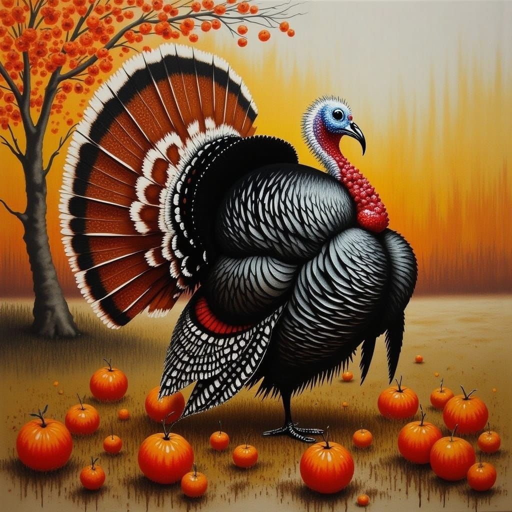 Surrealistic Autumn Turkey in Warm Golden Light