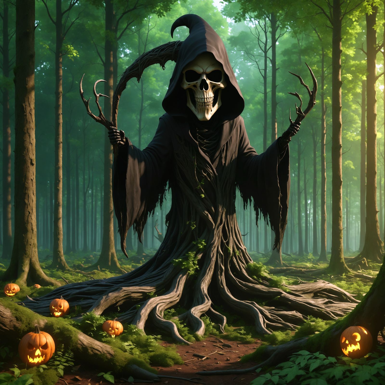 Majestic Grim Reaper Tree Reigns in Lush Forest