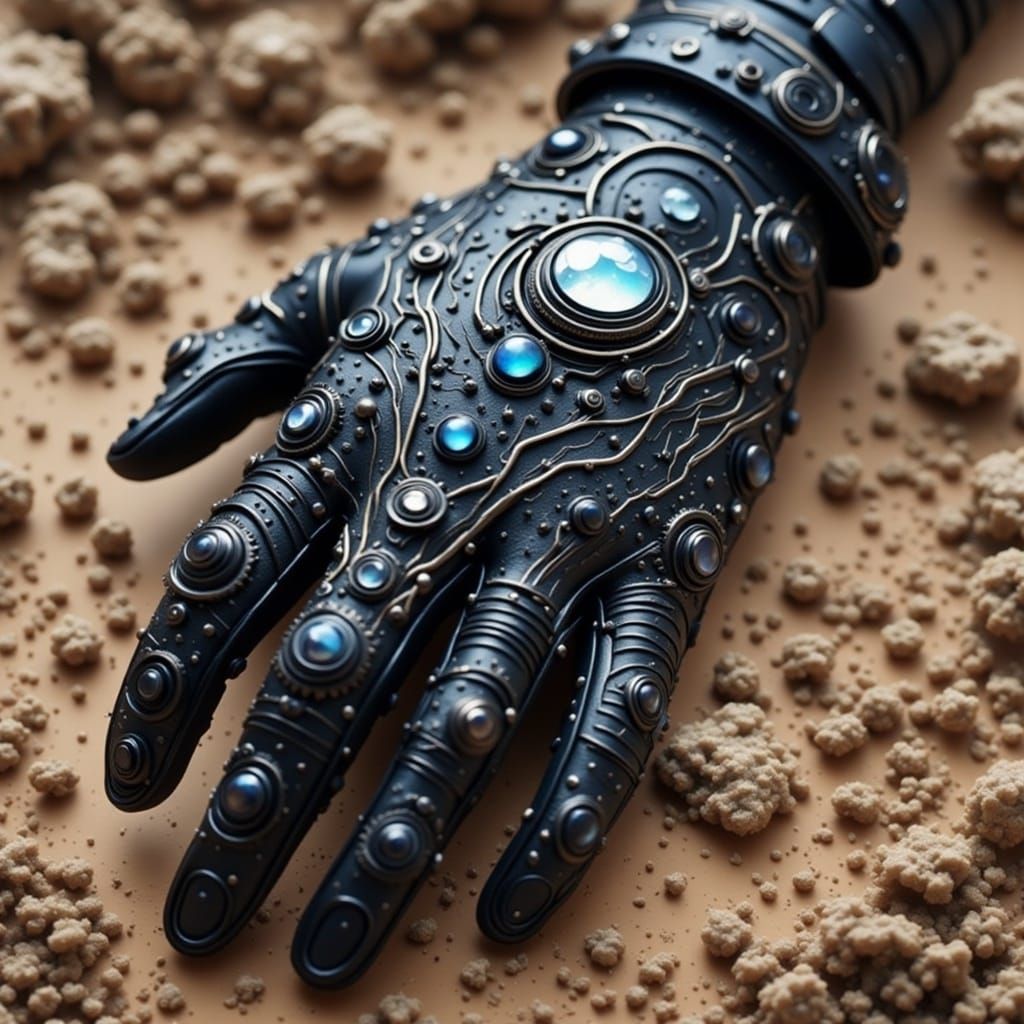 Beaded Leather Gauntlet with Circuit Patterns