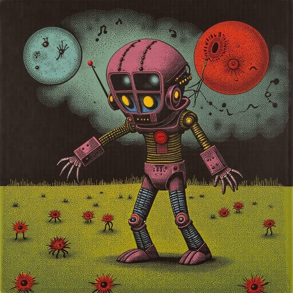 Abstract Robot Monk in a Futuristic Landscape