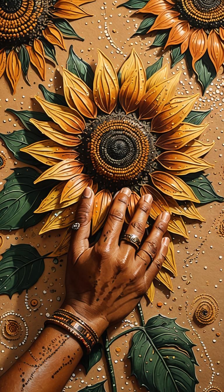 Aboriginal Dot Art Sunflower Drawing at Dusk