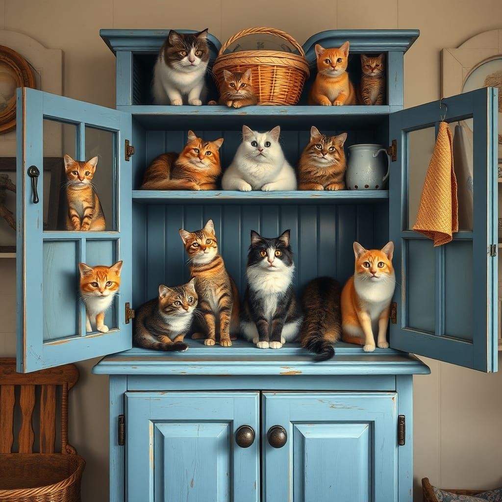 Cats in Blue Cupboard, Illustration Style