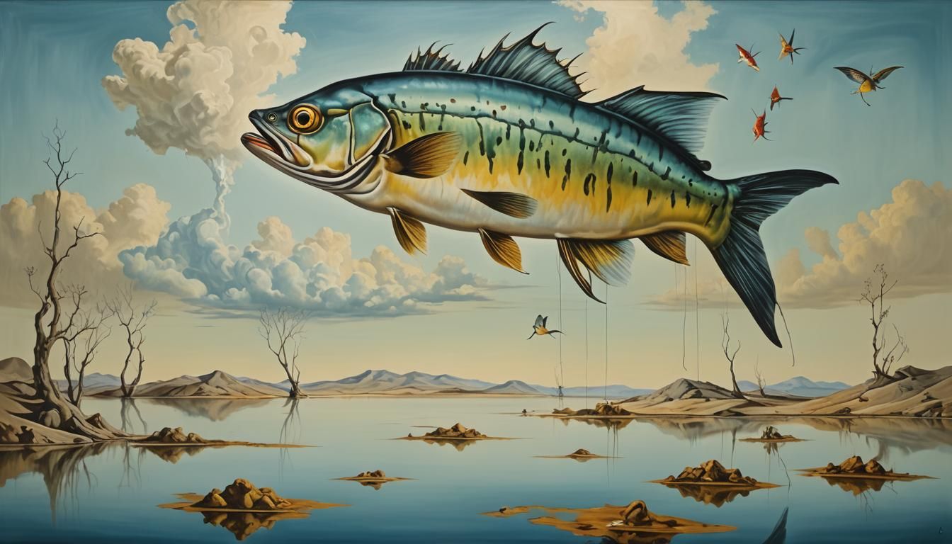 Surreal Perch Fish in Underwater Pond: Dali Style