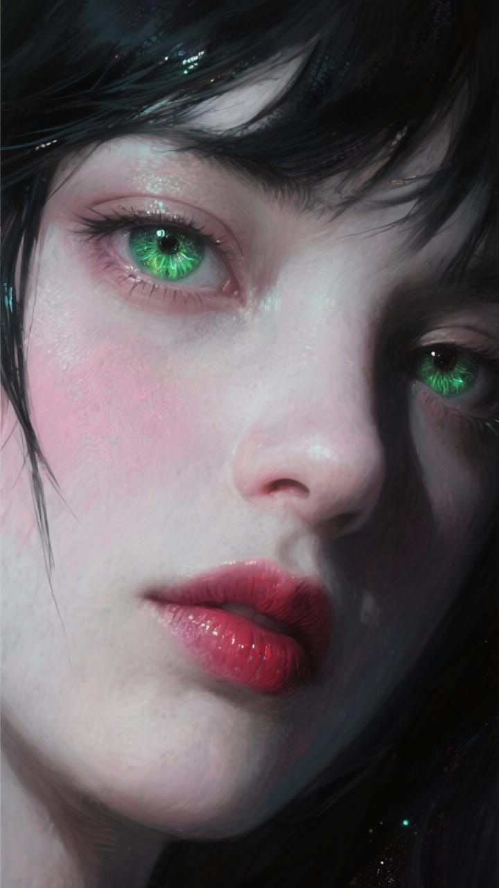 Hyperrealistic Portrait of a Woman with Green Eyes