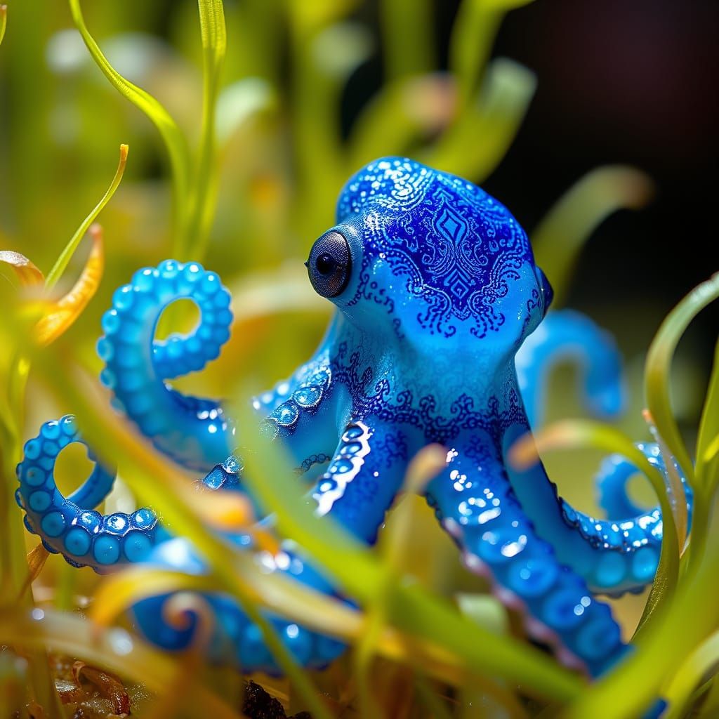 Radiant Blue Octopus in Macro View