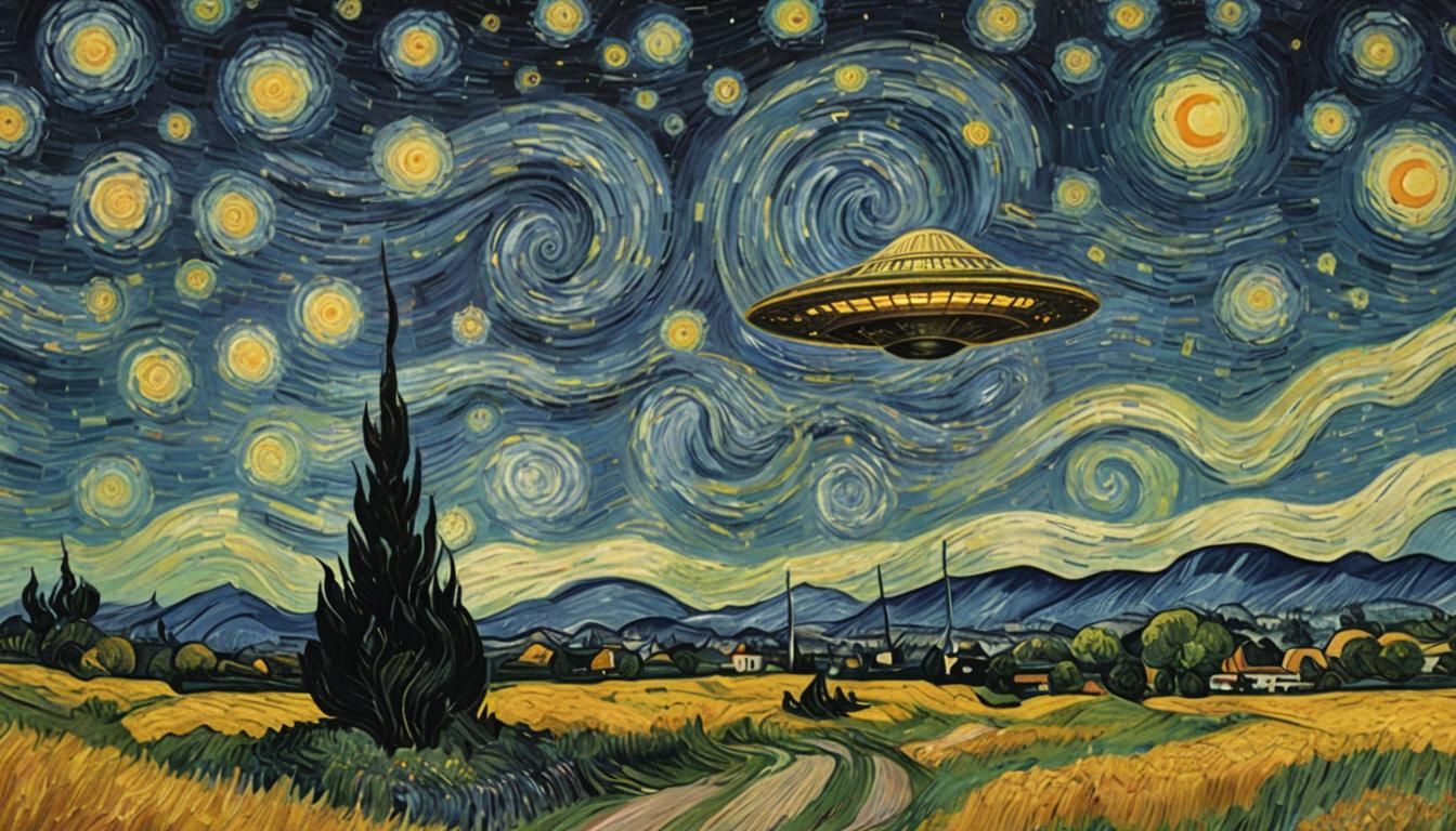 Starry Night with UFO in Van Gogh Style