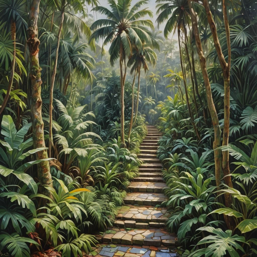 Tropical Jungle Path Oil Painting