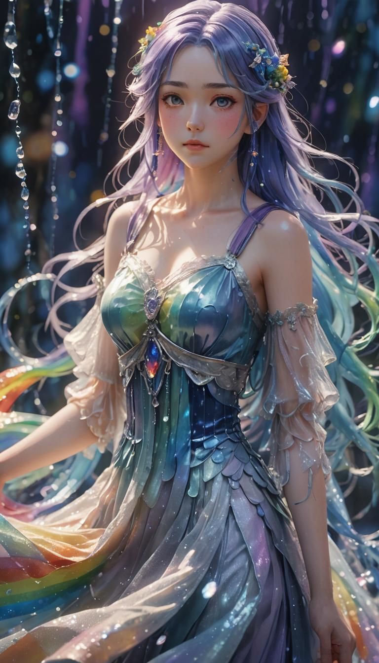 Anime Girl with Rainbow Background in 3D