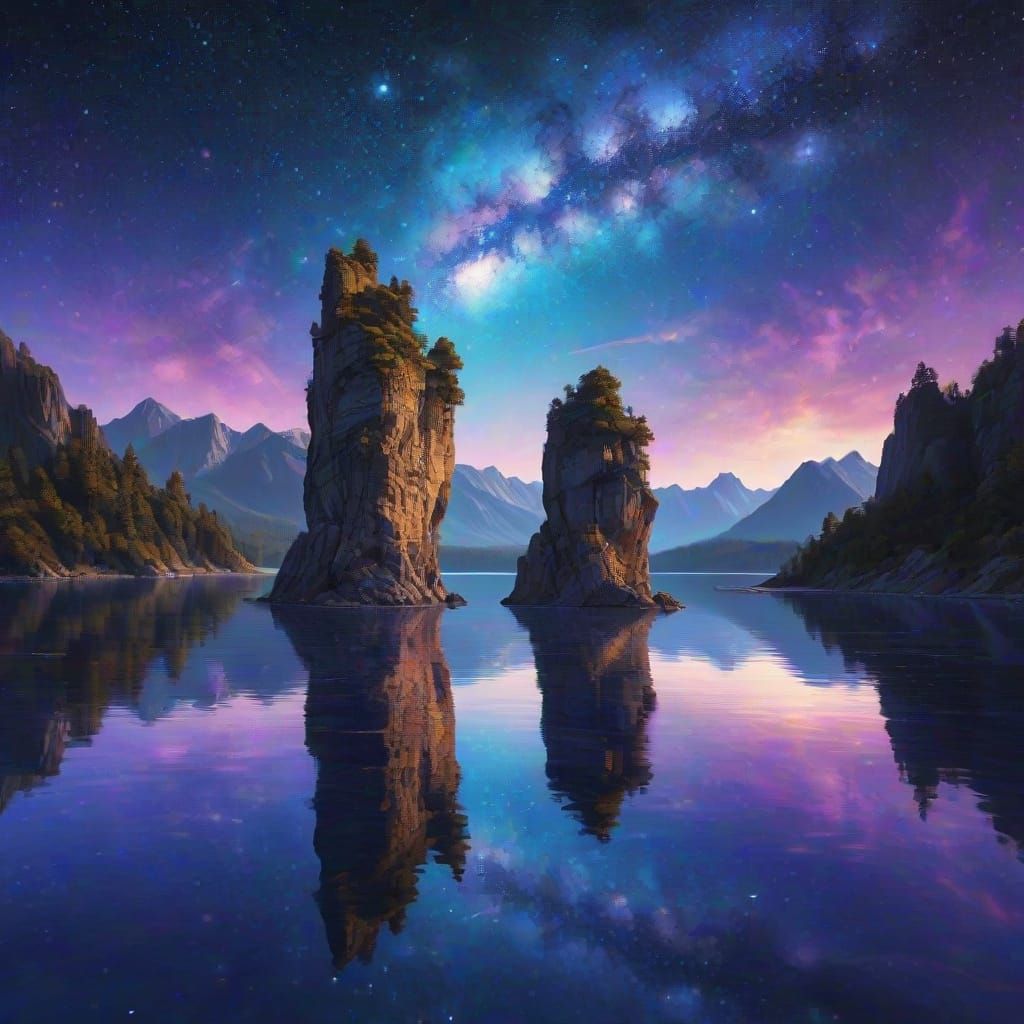 Blue Lake Fantasy Portal in Gouache Style