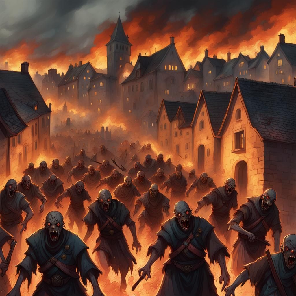 Zombies Breach Medieval Town Walls Engulfed in Flames