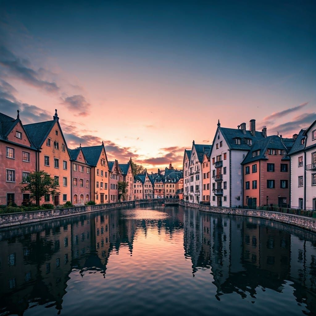 Ancient Town at Sunset in Vibrant Colors