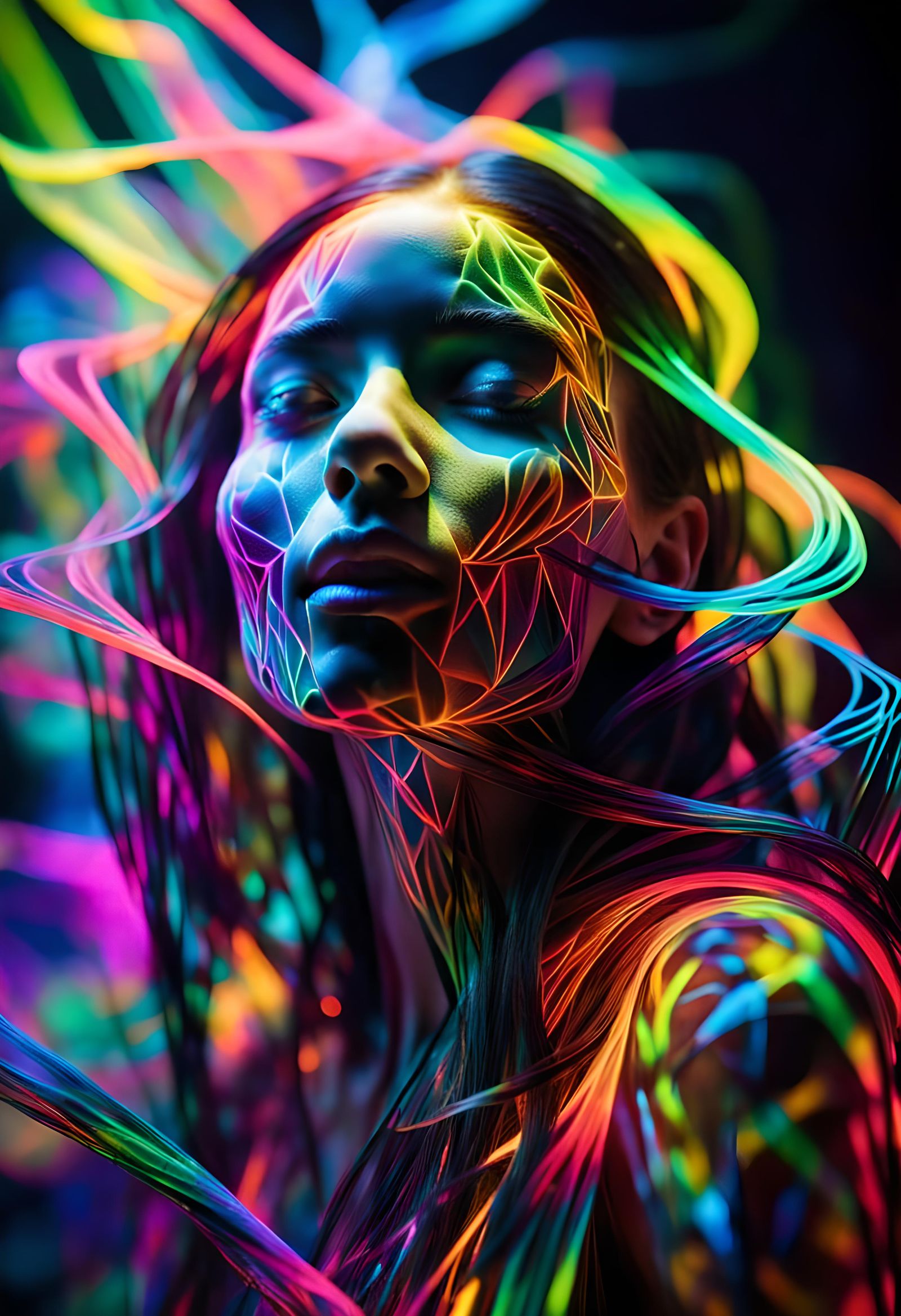 Psychedelic Neon Fractal Girl in Surreal Style
