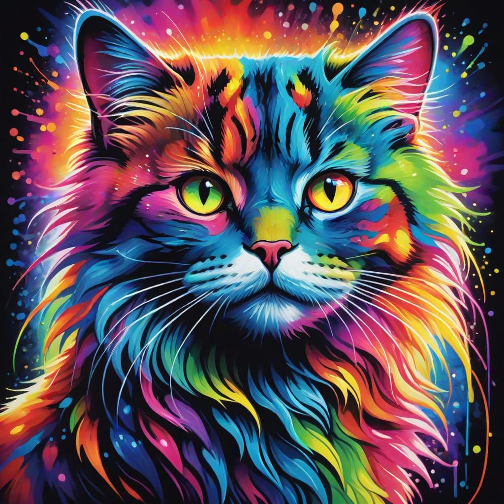 Rainbow Cat With Sparkling Neon Colors