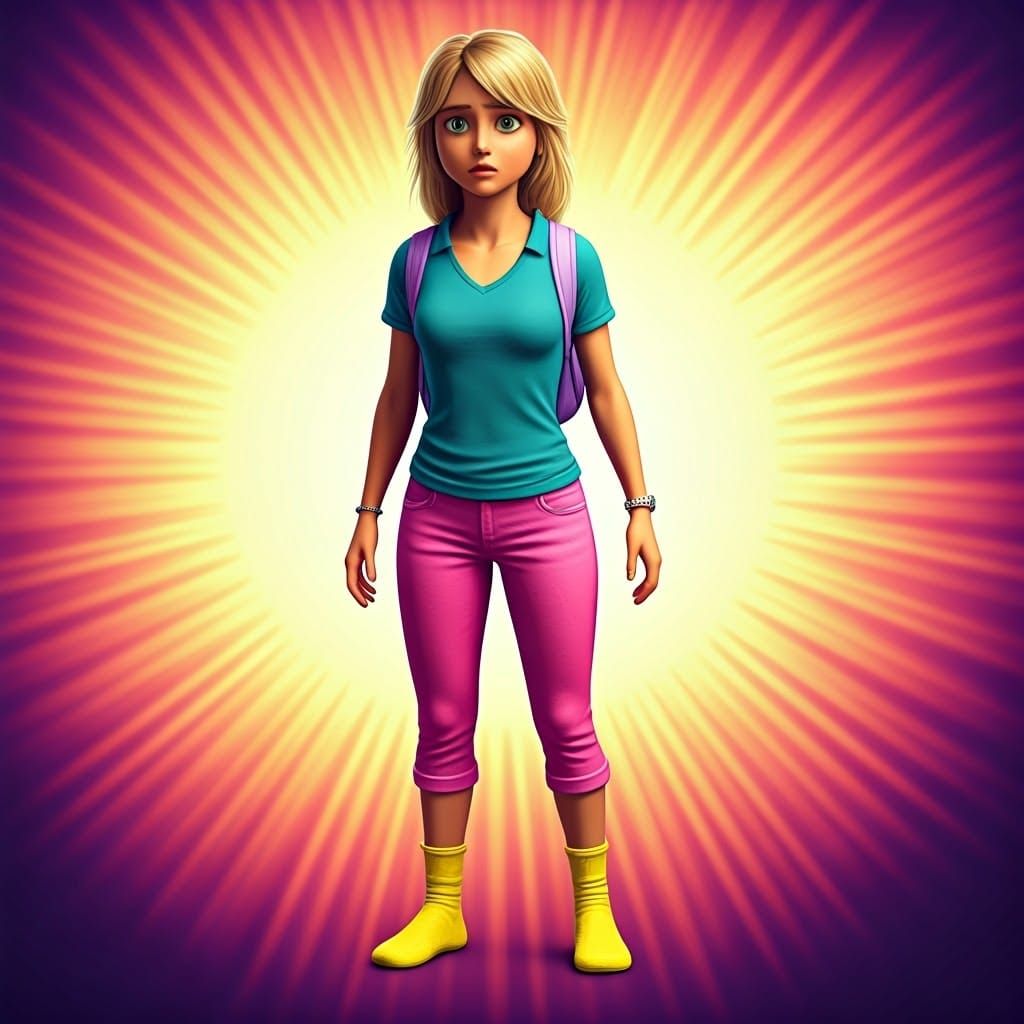 Worried Blonde Girl in 3D Digital Art Style