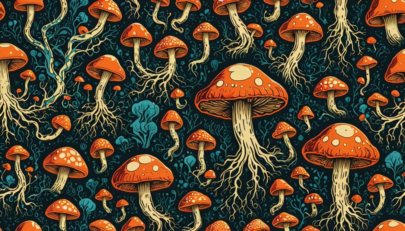 Mutated Brains with Fungal Growth in Pop Art Style