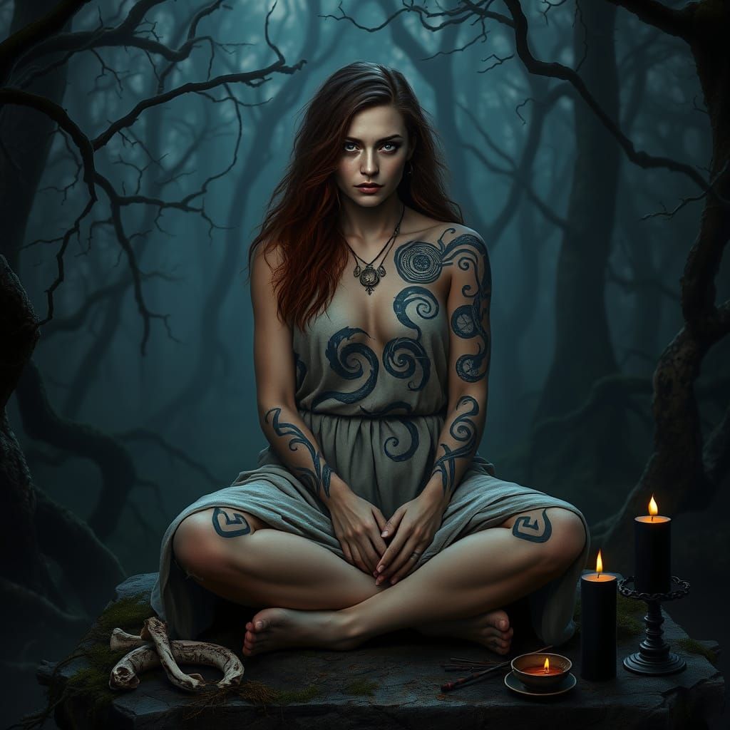 Mystical Slavic Woman Portrait in Hyper-Realistic Style