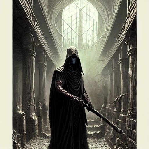 Sinister Cloaked Figure with Staff in Fantasycore Style