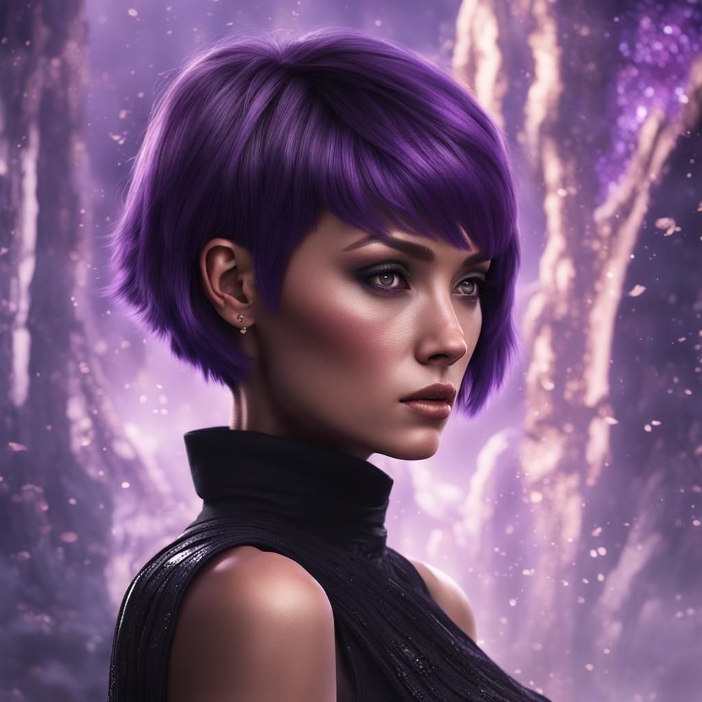 Purple Haired Woman in Fantasy Art Style