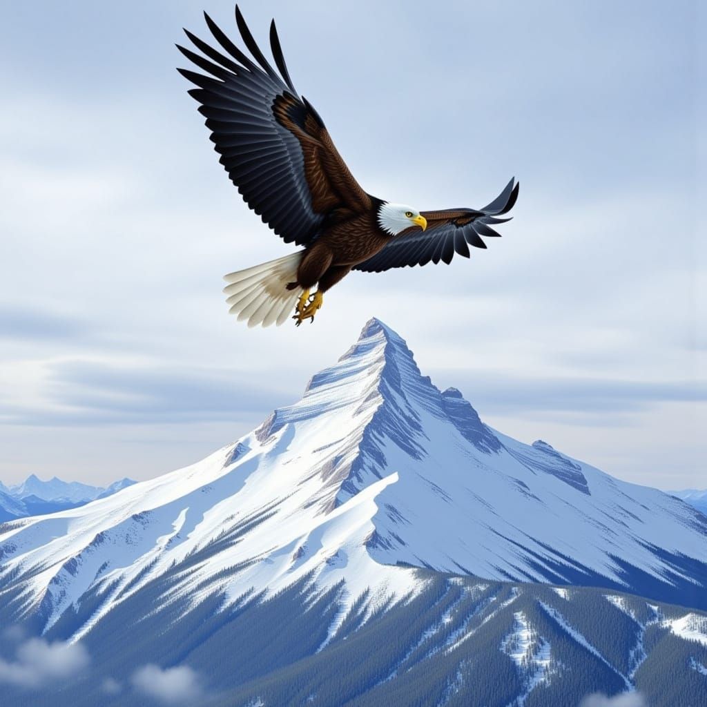 Majestic Snow Eagle Soaring Over Winter Peaks