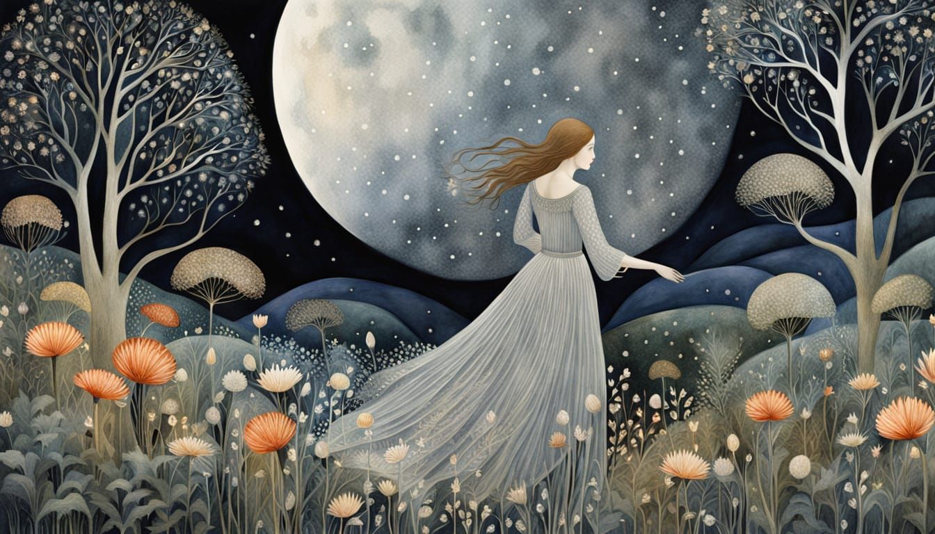 Surreal Dreamscapes: A Woman's Ethereal Dance Among Celestia...