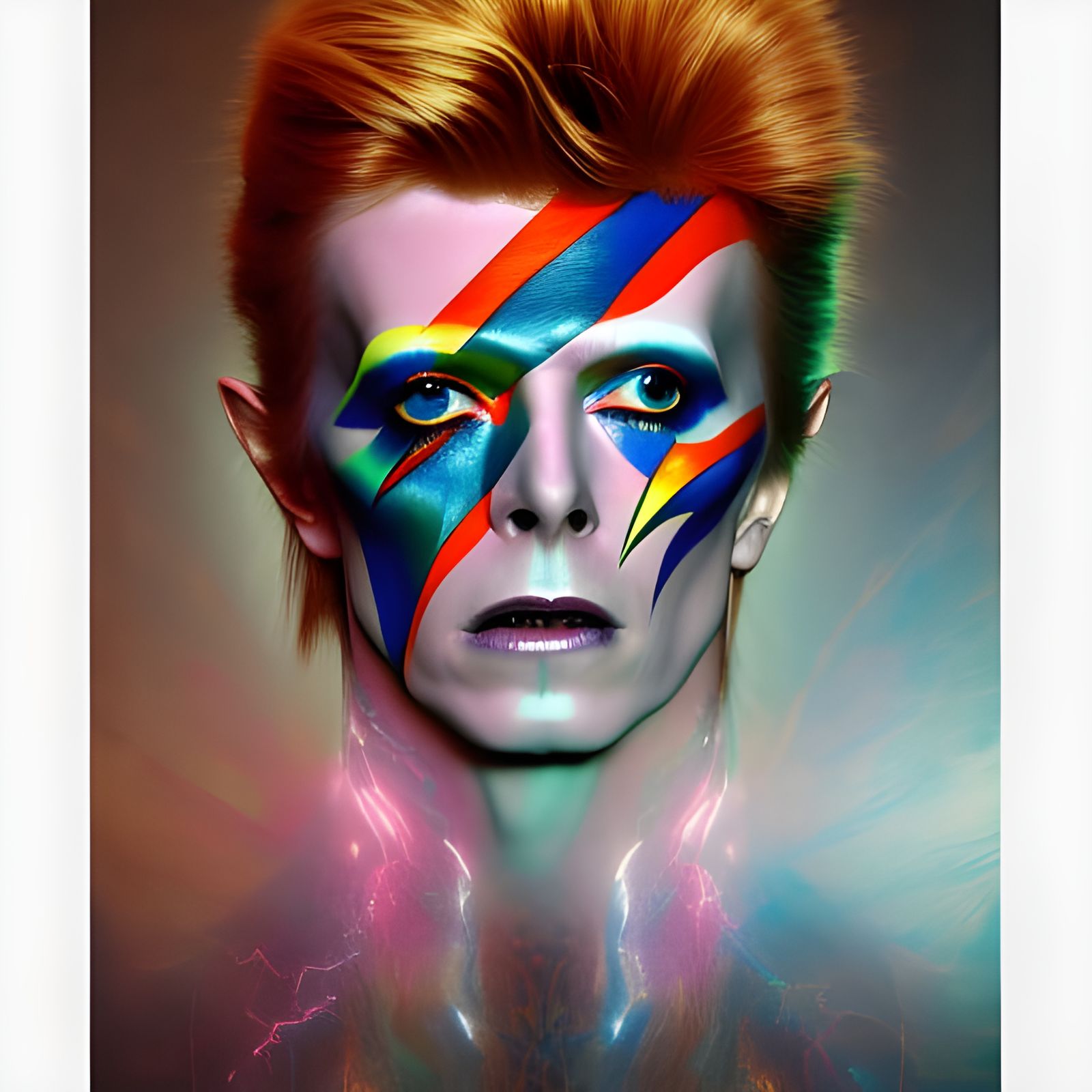 David Bowie Portrait with Lightning, Rococo Style