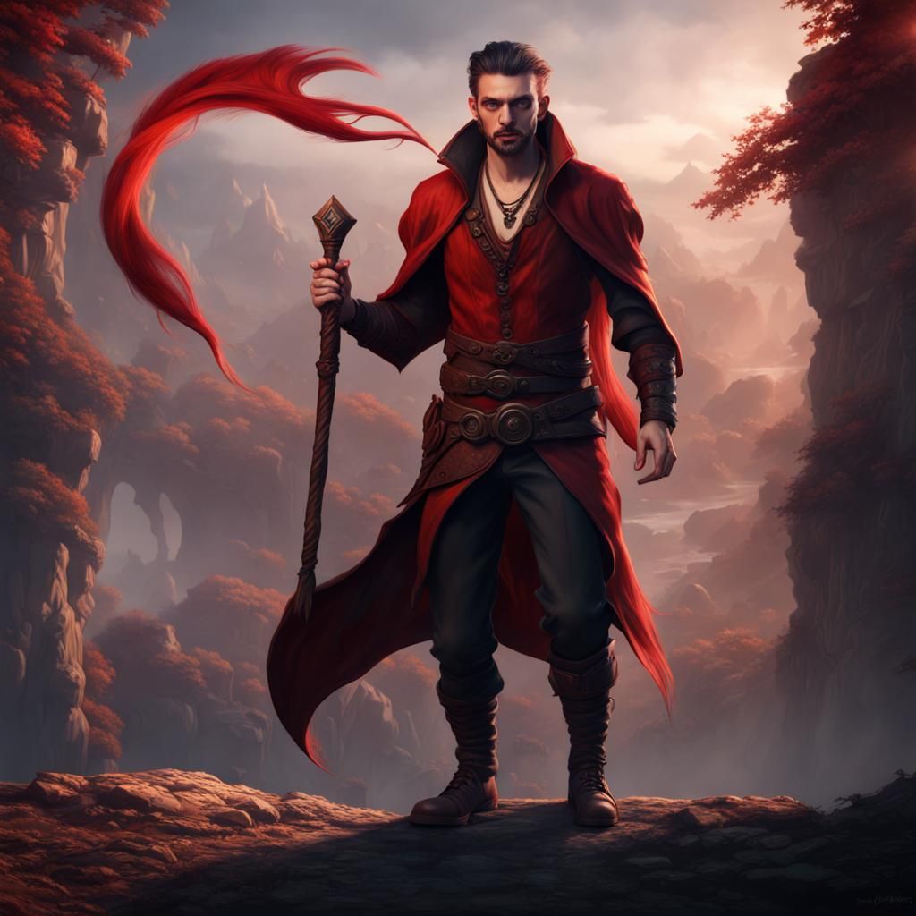 Fantasy Vampire Sorcerer Adventurer in Detailed Matte Painti...