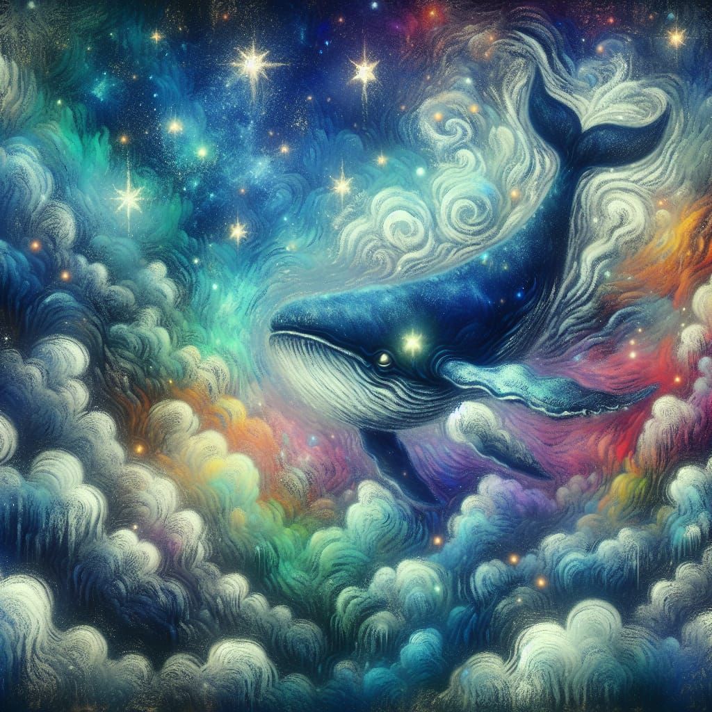 Whale in Starry Sky: Dreamlike Chalk Art