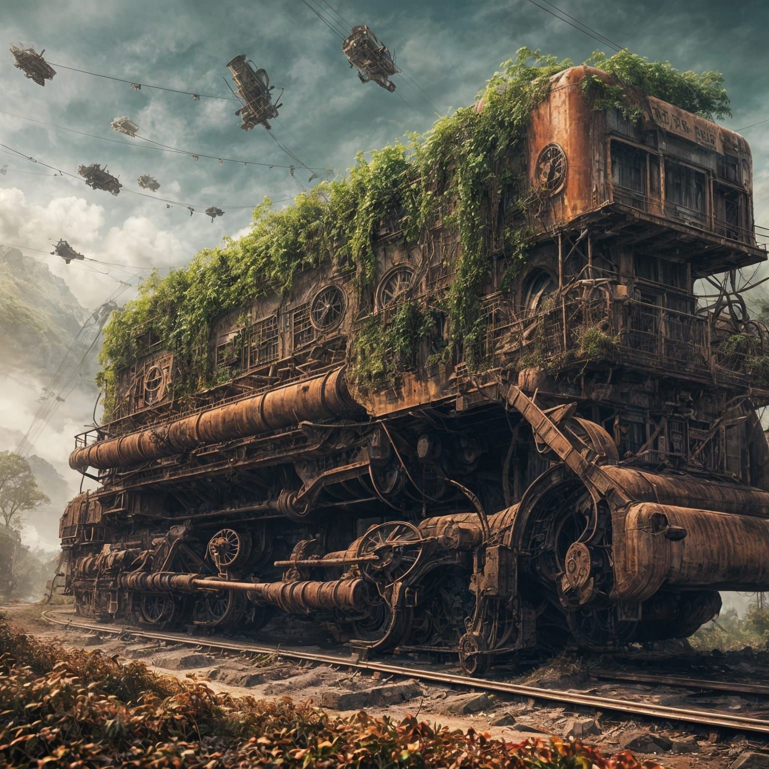 Machines Rusting Beneath Vines: Digital Matte Painting