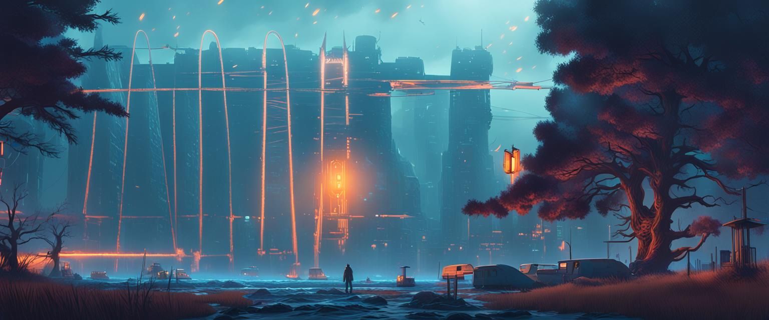 Stylized Digital Art: Light Blue Text on Dark Background