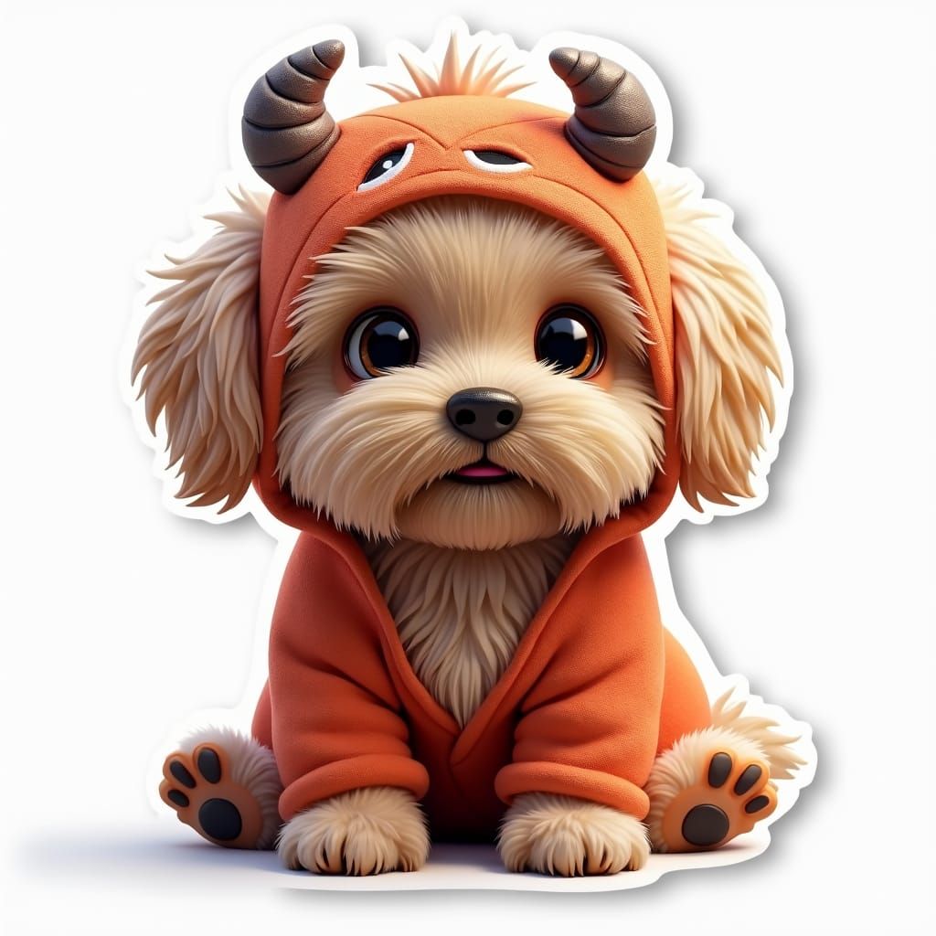 Havanese Puppy in Monster Suit Sticker, Hyperrealistic