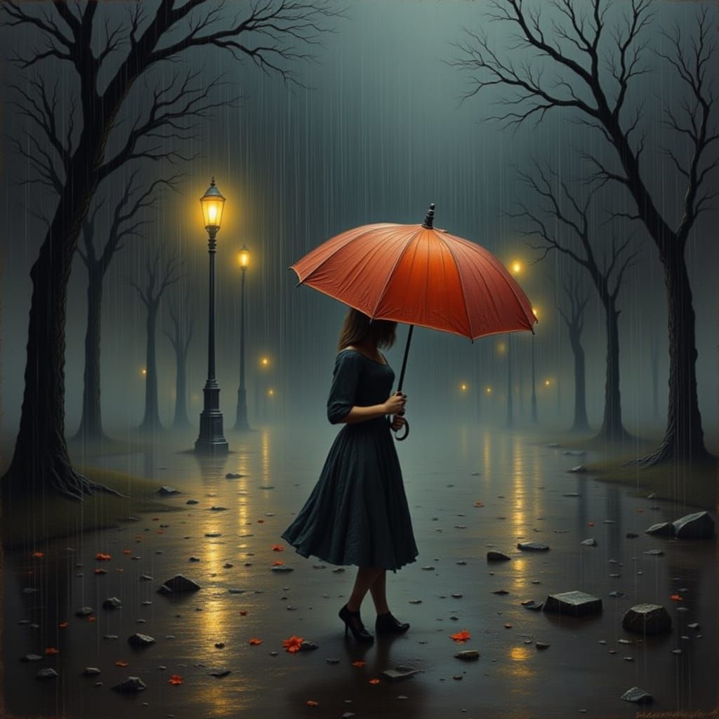 Person Crying in Moody Rain