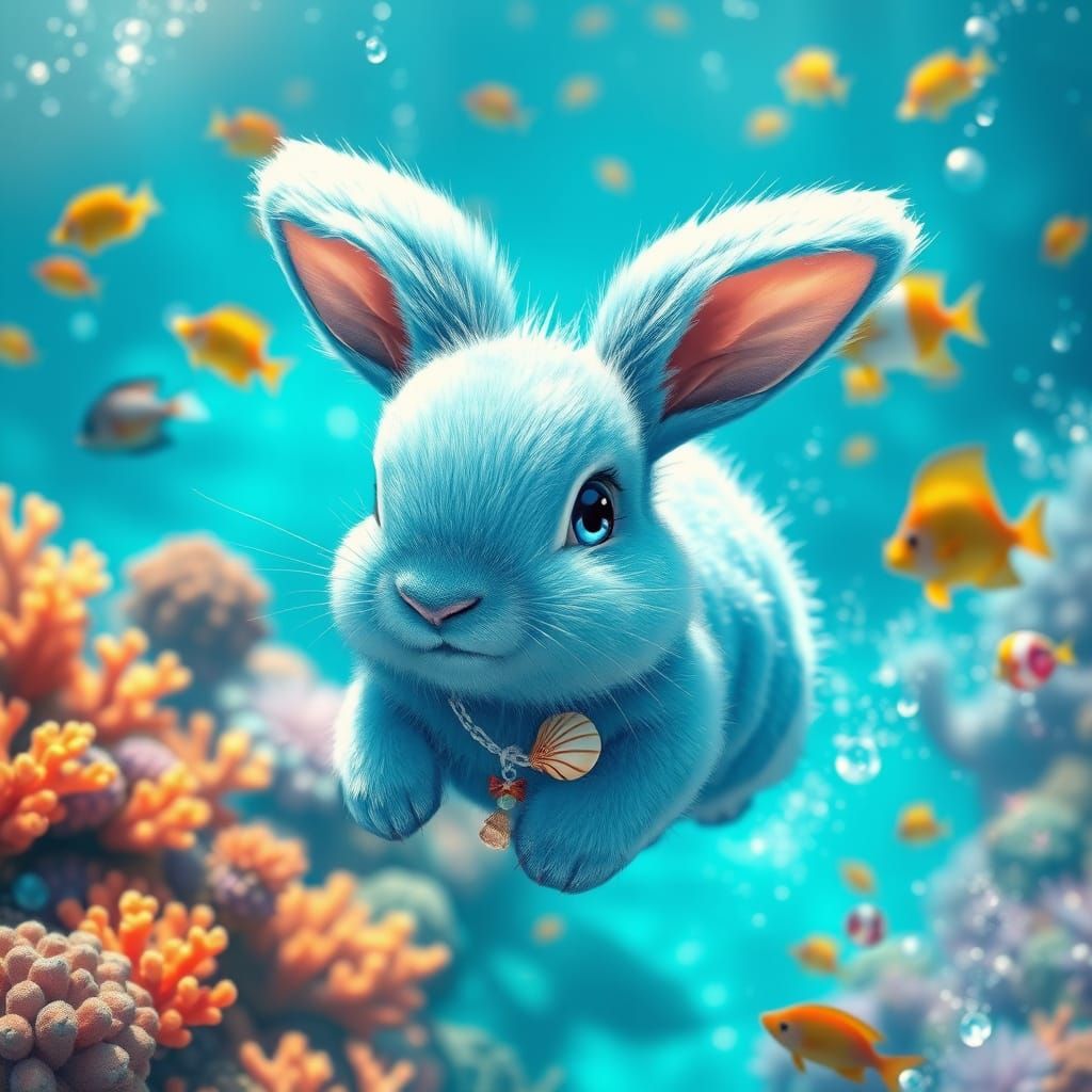 Magical Water Rabbit in Vibrant Ocean Scene