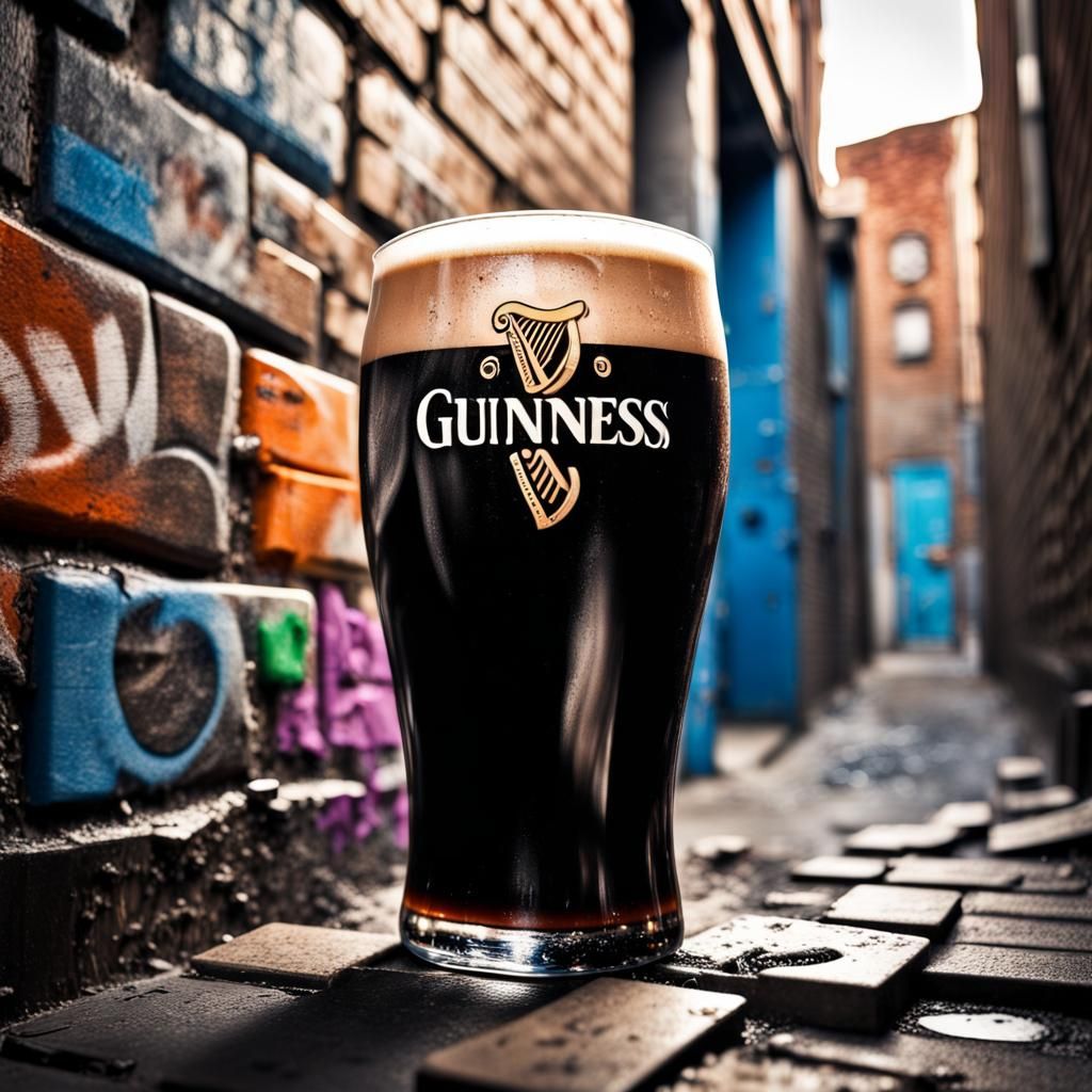 Hyperrealistic Guinness Pint Against Graffiti Wall