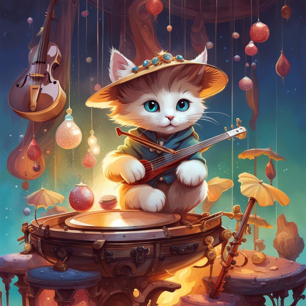 Chibi Cat Musicians as Detailed Digital Illustration